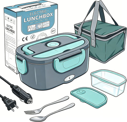 us USA Local Fast Shipping 1.5L Portable Electric Lunch Box, 60W Food Heater for Car & Home, Leak-Proof with Stainless Steel Container, Insulated Heating Student Lunch Box, Hot Waterless Heating Rice Box, 12V/24V Car Plug, In