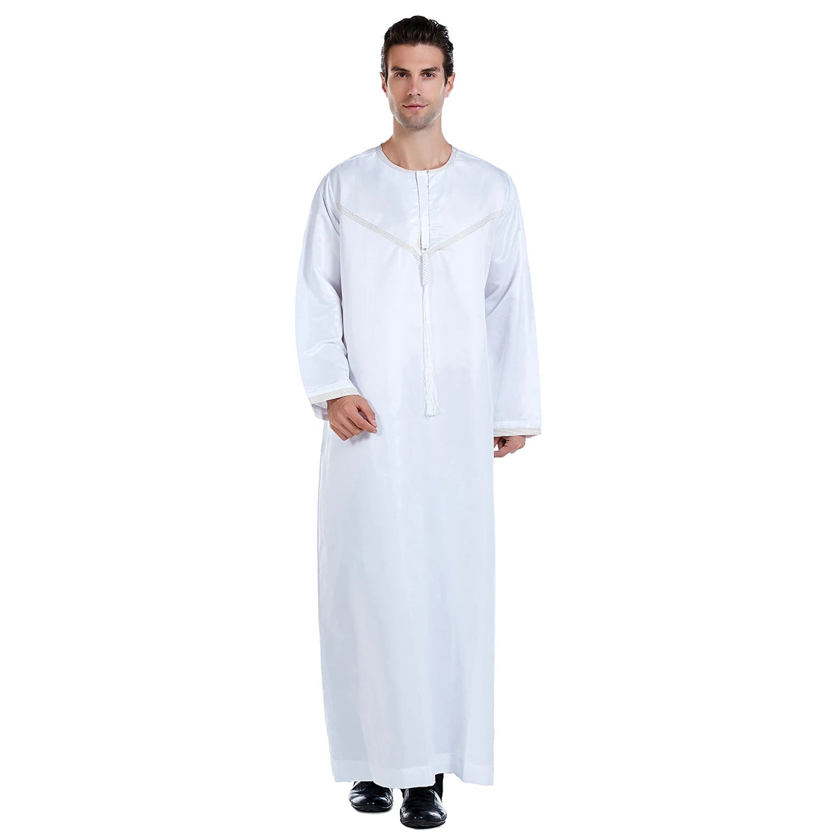 TH816 Men's Muslim Middle Eastern Men Long Sleeves Patchwork Round Collar Button Robe Ramadan Eid Jubba Thobe