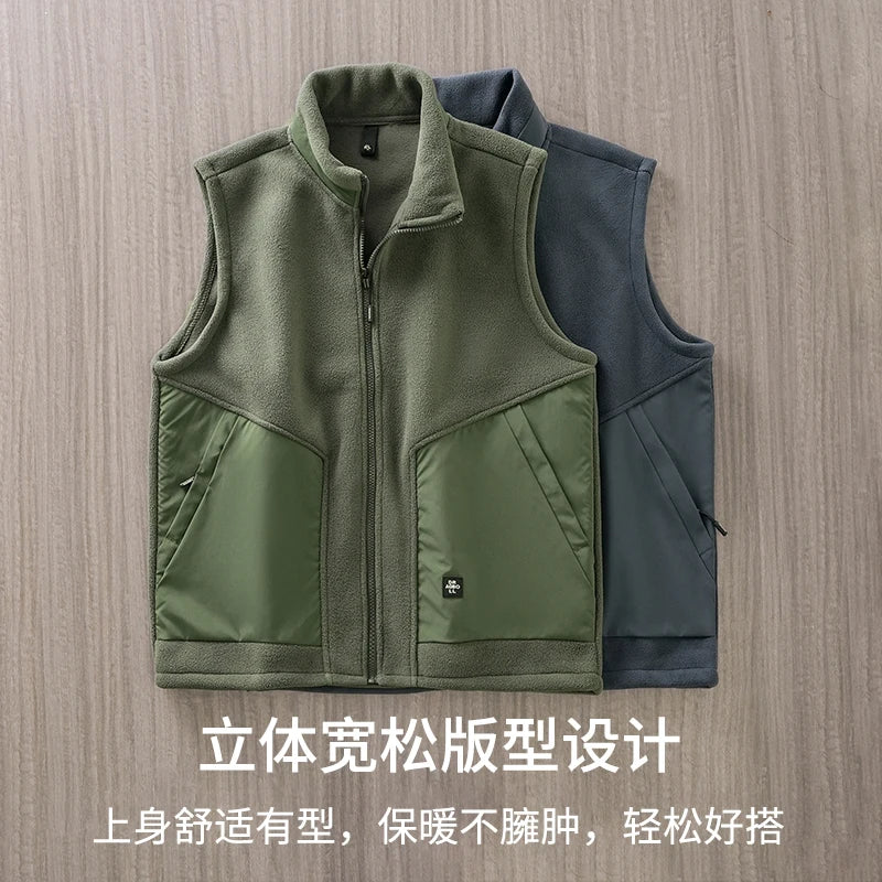 DUKEEN Men's Fleece Vest 2024 Winter New Sleeveless Warm Stand Collar Jackets Basic Men's Chlothing