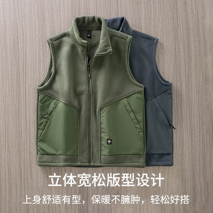 DUKEEN Men's Fleece Vest 2024 Winter New Sleeveless Warm Stand Collar Jackets Basic Men's Chlothing