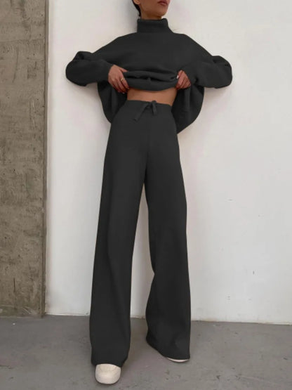 Loose Casual Two-Piece Set Pure Color Knitted 2023 Fashion Women's Ensemble Chic Workwear Winter Office Suit