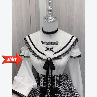 Jirai Kei Lolita Blouse Kawaii Top Women Cute Japanese Style Shirt with Bow Y2K Elegant Long Sleeve Sweet Casual Aesthetic Tops