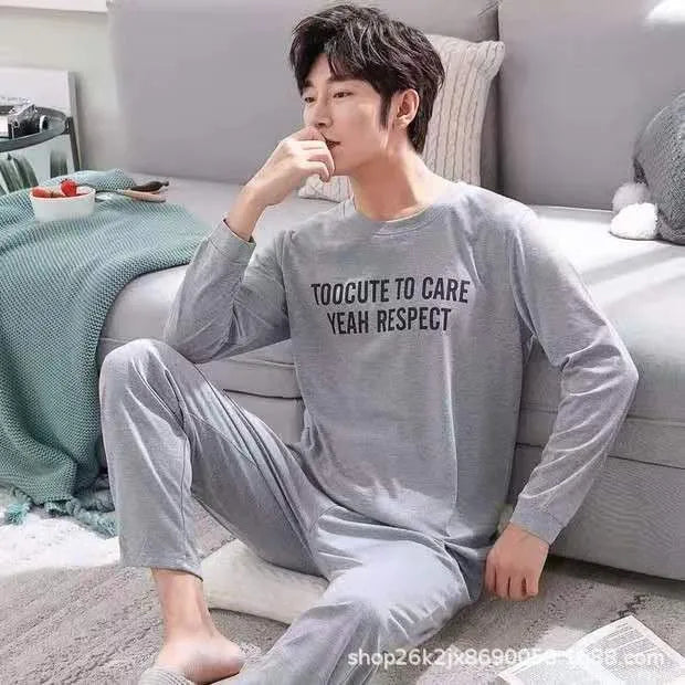 Men‘s Pajama Set Long Sleeve Black Striped Fall and Winter Youth Student Nightwear Loungewear Two Piece Set Sleepwear Homewear