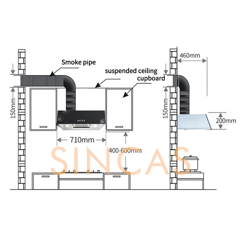 Kitchen Ventilator Suction Range Hood Strong Suction Force Small Stove Cooker Ceiling Mounted Smart Touch Cleaning Exhaust Hood