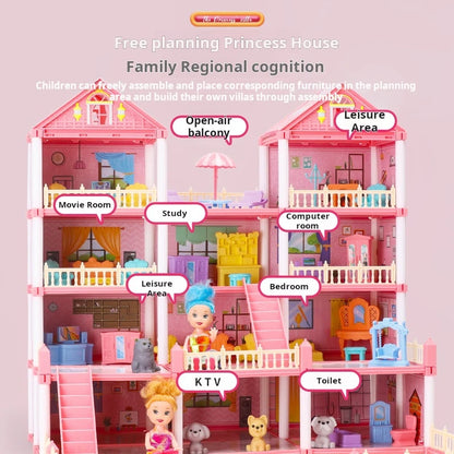 3D DIY Dream Princess Castle Villa Assembly Doll House Set Toy Girl Family Toy Children's Music Doll House Assembly Villa House