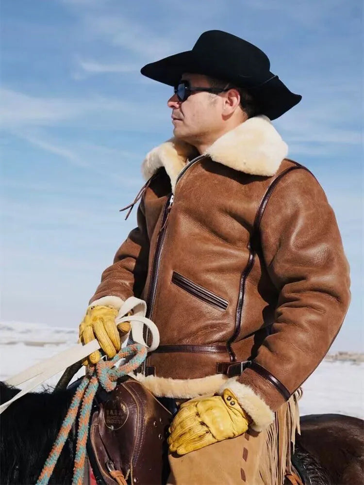 Luxury Branded Cloth Men's New Winter Coat Genuine Leather Lamb Skin Shearling Jacket for Male Cowboy Wool Liner XL 2XL 3XL XXXL
