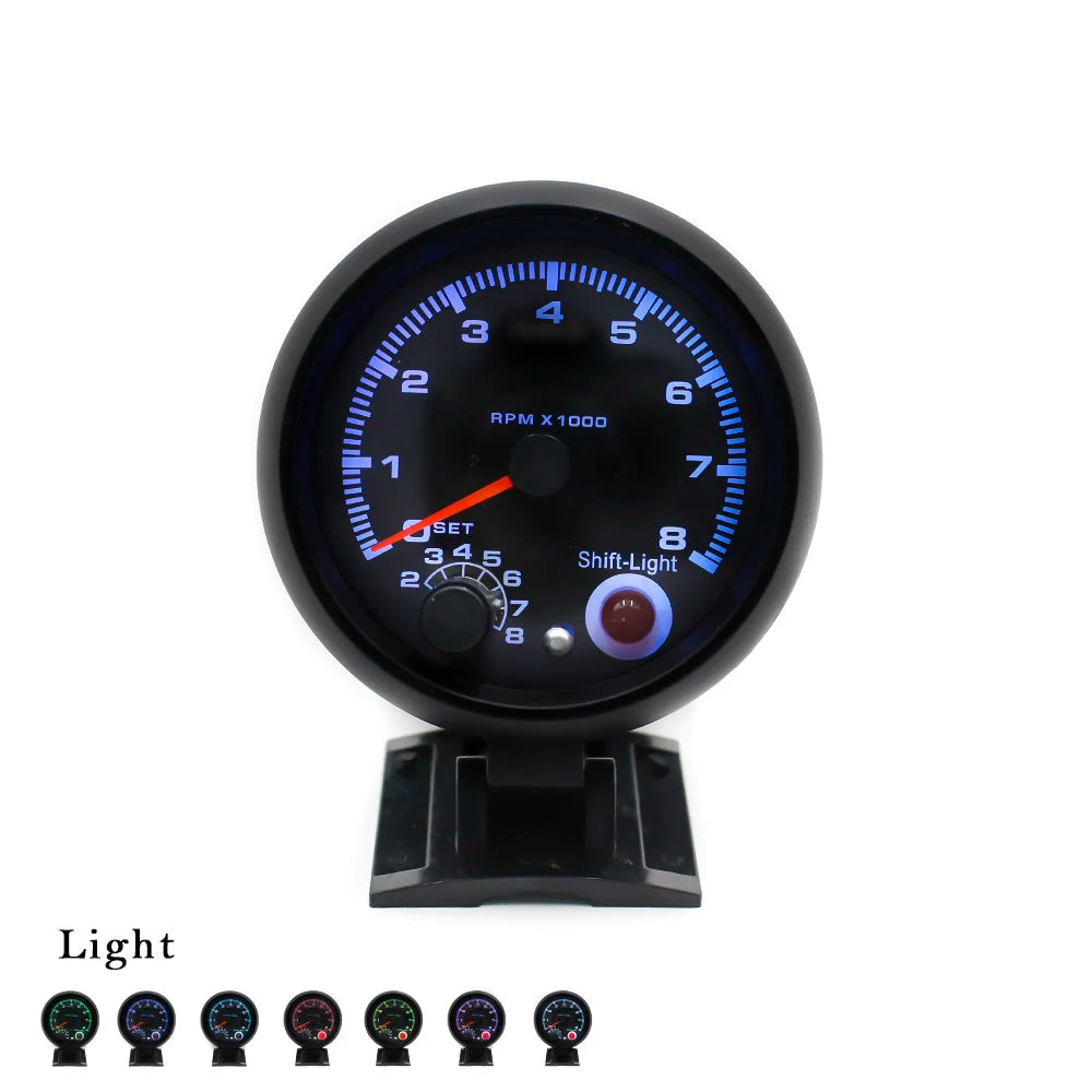 12V Tachometer Gauge 3.75'' Car Universal Black Tachometer Gauge 7color Inter Shift Light 0-8000 RPM Fit 4 6 8 Cylinder