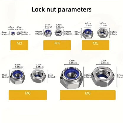 210/150pcs Stainless Steel Hex Lock Nuts, Anti-Slip Self-Locking M3-M8/M4-M6 Assortment for industrial/construction/Automotive