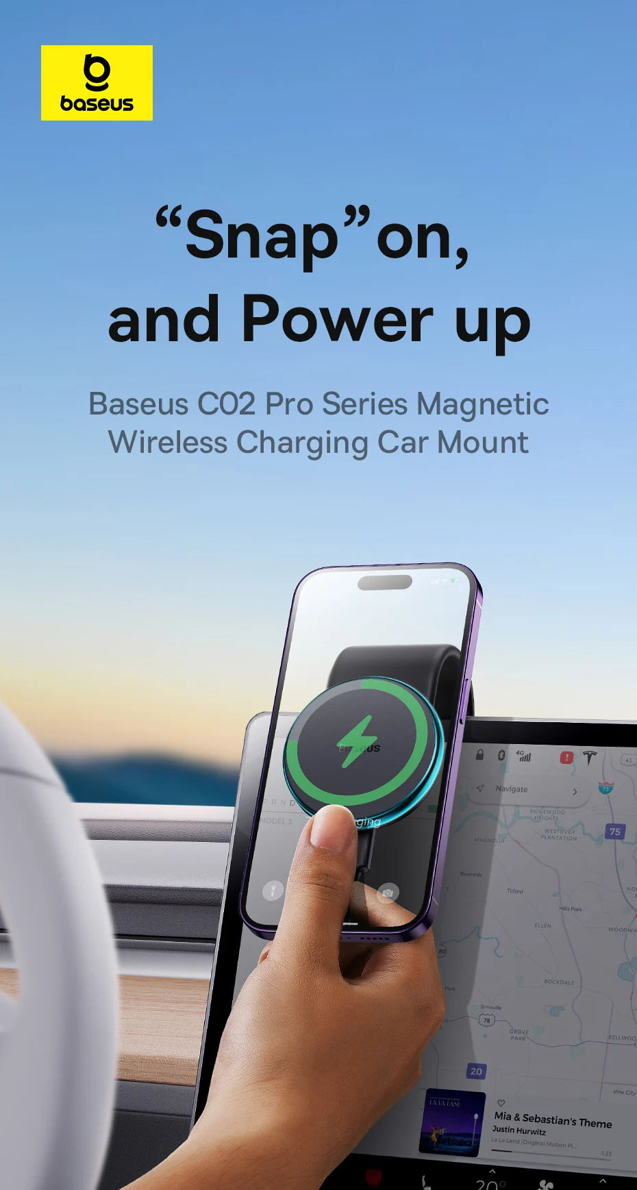 Baseus Magnetic Car Phone Holder 15W Wireless Charger Bendable Car Phone Mount for iPhone 12-17 Stand Dashboard Center Console