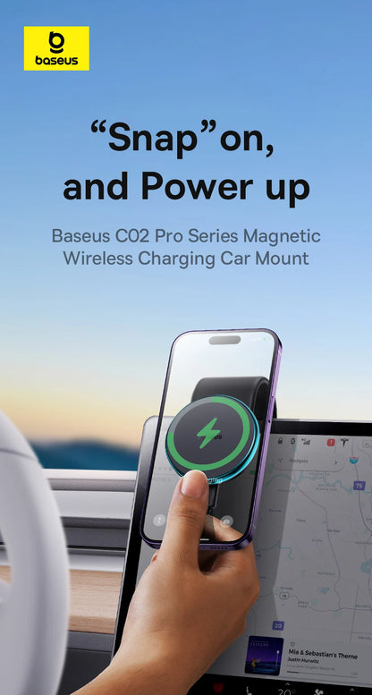 Baseus Magnetic Car Phone Holder 15W Wireless Charger Bendable Car Phone Mount for iPhone 12-17 Stand Dashboard Center Console