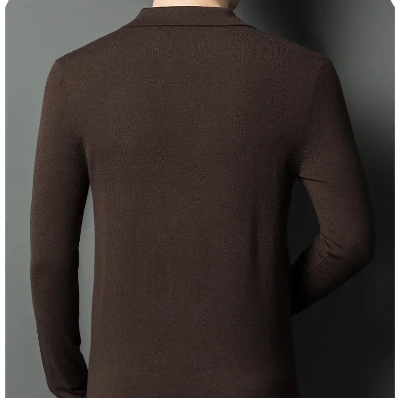 Men's Autumn & Winter Blouse Collar Knitted Pullover, Business Casual Slim-Fitting Wool Textile Sweater, Gentleman Polo Shirt