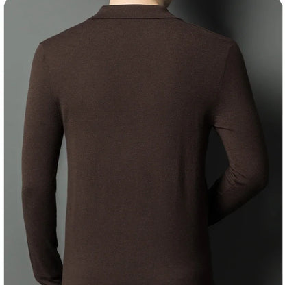 Men's Autumn & Winter Blouse Collar Knitted Pullover, Business Casual Slim-Fitting Wool Textile Sweater, Gentleman Polo Shirt