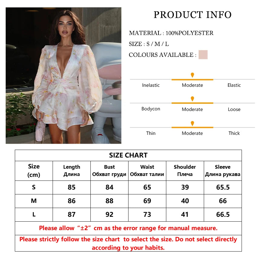 TTQV Sexy Slim Print Women Dress 2026 Fashion V-Neck Long Sleeve Mini Dresses Elegant Classic High Waist Female Dress Streetwear