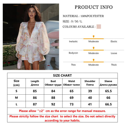 TTQV Sexy Slim Print Women Dress 2026 Fashion V-Neck Long Sleeve Mini Dresses Elegant Classic High Waist Female Dress Streetwear