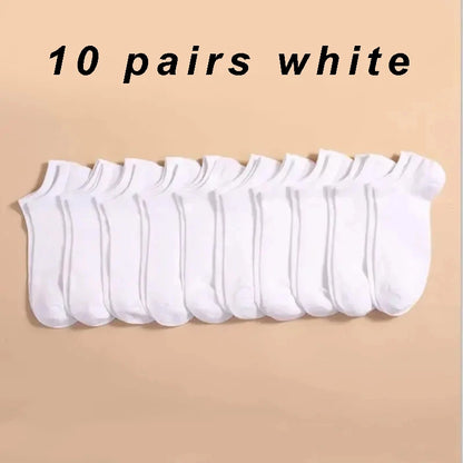 20/10/5 Pairs  Women/Men Boat Socks Black White Grey Cotton Summer No-show Ankle Socks Solid Color Casual Breathable