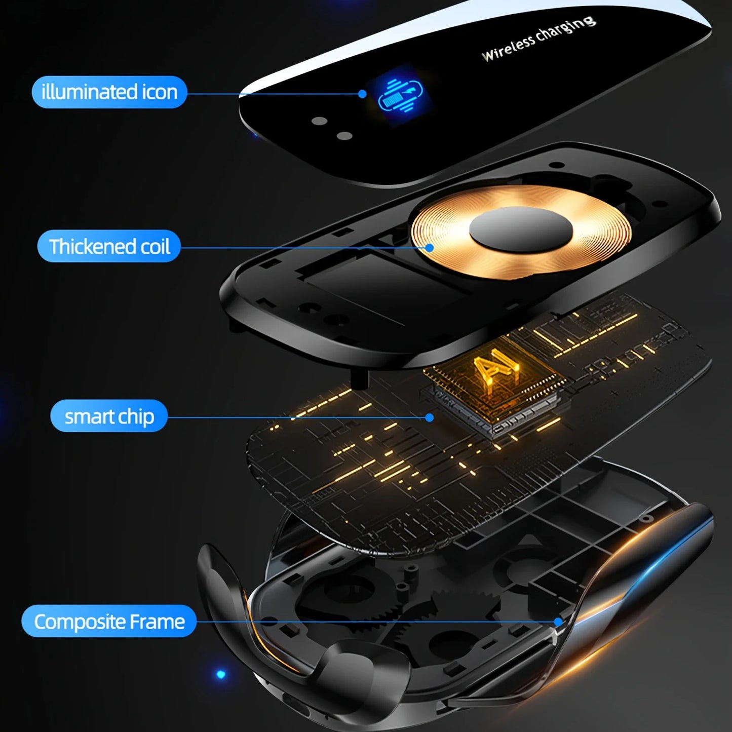 1PC updated car wireless phone holder with wireless charging universal ventilation components 360 ° rotating arm USB connecto