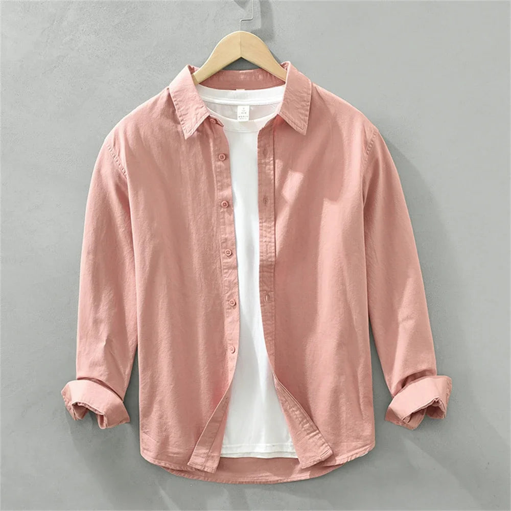 Mens long sleeve regular shirt Multi-color cotton plain shirt for Young men work tops Autumn men's clothing loose casual shirts