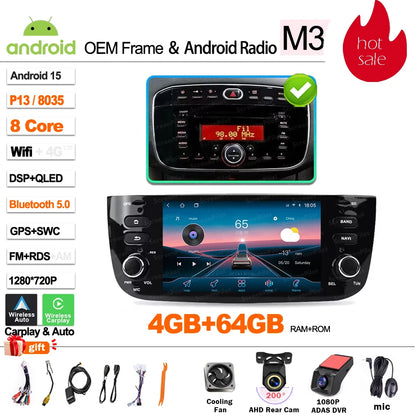 Car Android 16 For Fiat Linea Punto evo 2012-2015 Radio Video Player GPS Multimedia Navigation Screen Stereo Carplay Audio DSP