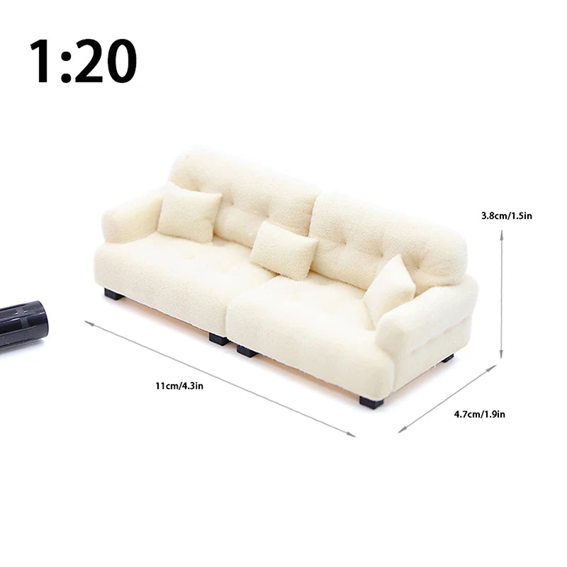 1/12 1/20 1/25 Dollhouse Simulation Flocking Sofa Model Mini Living Room Furniture Doll Decoration Accessories Pretend Play Toys