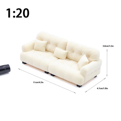1/12 1/20 1/25 Dollhouse Simulation Flocking Sofa Model Mini Living Room Furniture Doll Decoration Accessories Pretend Play Toys