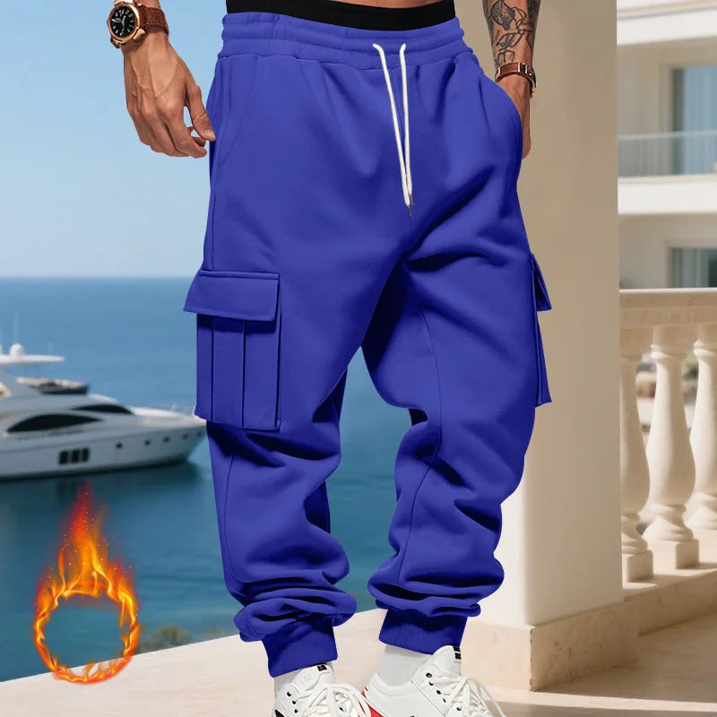 Cross-border autumn and winter heavy-duty velvet men's casual pants American loose sports multi-pocket tooling sweatpants men