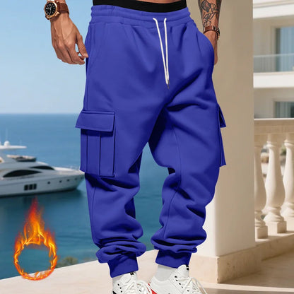 Cross-border autumn and winter heavy-duty velvet men's casual pants American loose sports multi-pocket tooling sweatpants men