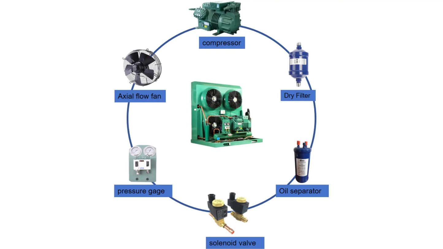 Industrial Hermetic Compressor Three Phase 3 4 5 6 8HP Air-Water Cooled Condensing Unit with Motor for Freezer Refrigeration