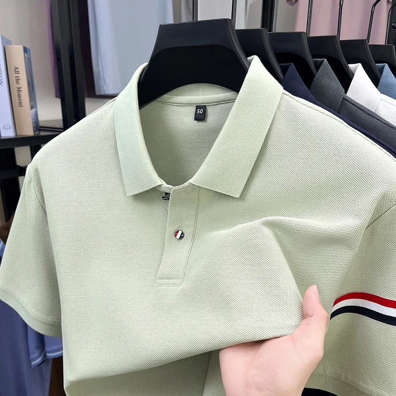 High-end Summer New Pure Cotton Short-sleeve T-shirt, Men's Casual Versatile Polo Shirt with Collar, All-cotton Top, Dad Outfit