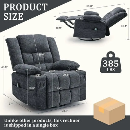 360° Swivel Rocker Recliner or Adults, Nursery Glider Recliner with Massage and Heating, Rocking Chair with Cup Holder, Manual R