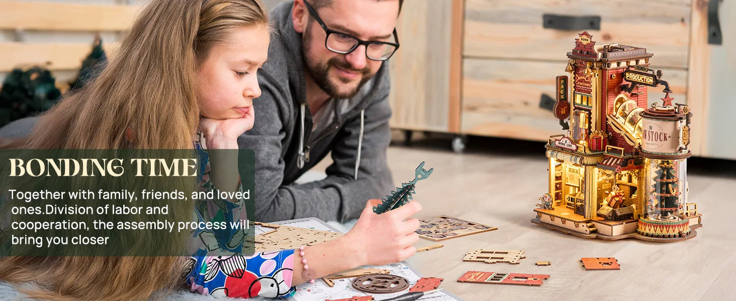 Robotime Rokr Dream Gift Factory 3D Wooden Puzzle Christmas Gifts Toy with Light and Music for Children Kids Building Block Kits