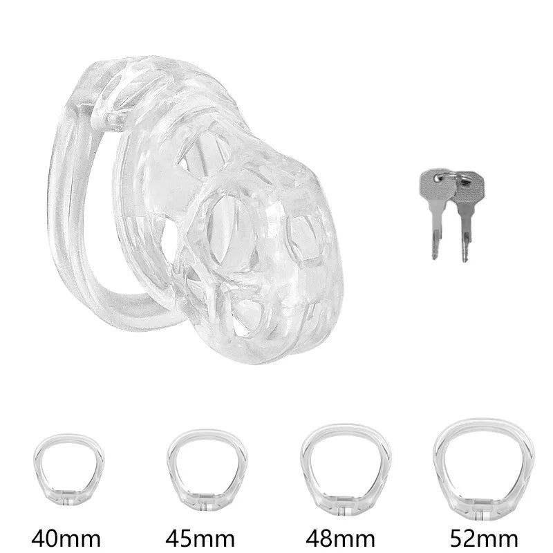 Soft Silicone Chastity Cage Device Anti-Cheating Penis Lock with 4 Size Cock Rings Penis Restraints for Men Discreet Sex Toys