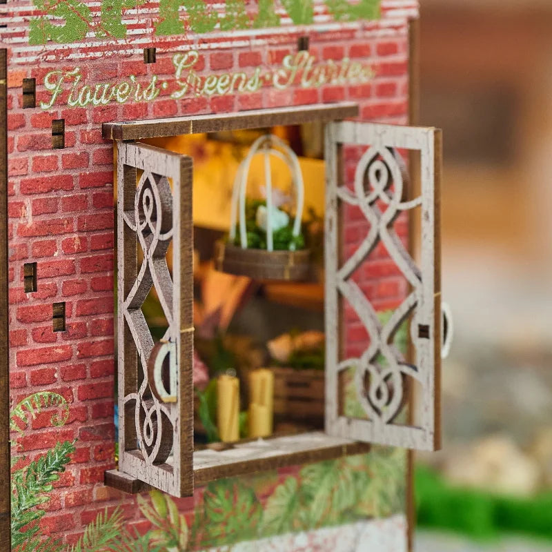 Retro Book Nook Kit DIY Wooden Miniature Dollhouse with LED Light 3D Handmade Craft Bookshelf Insert Creative Home Decor Gifts