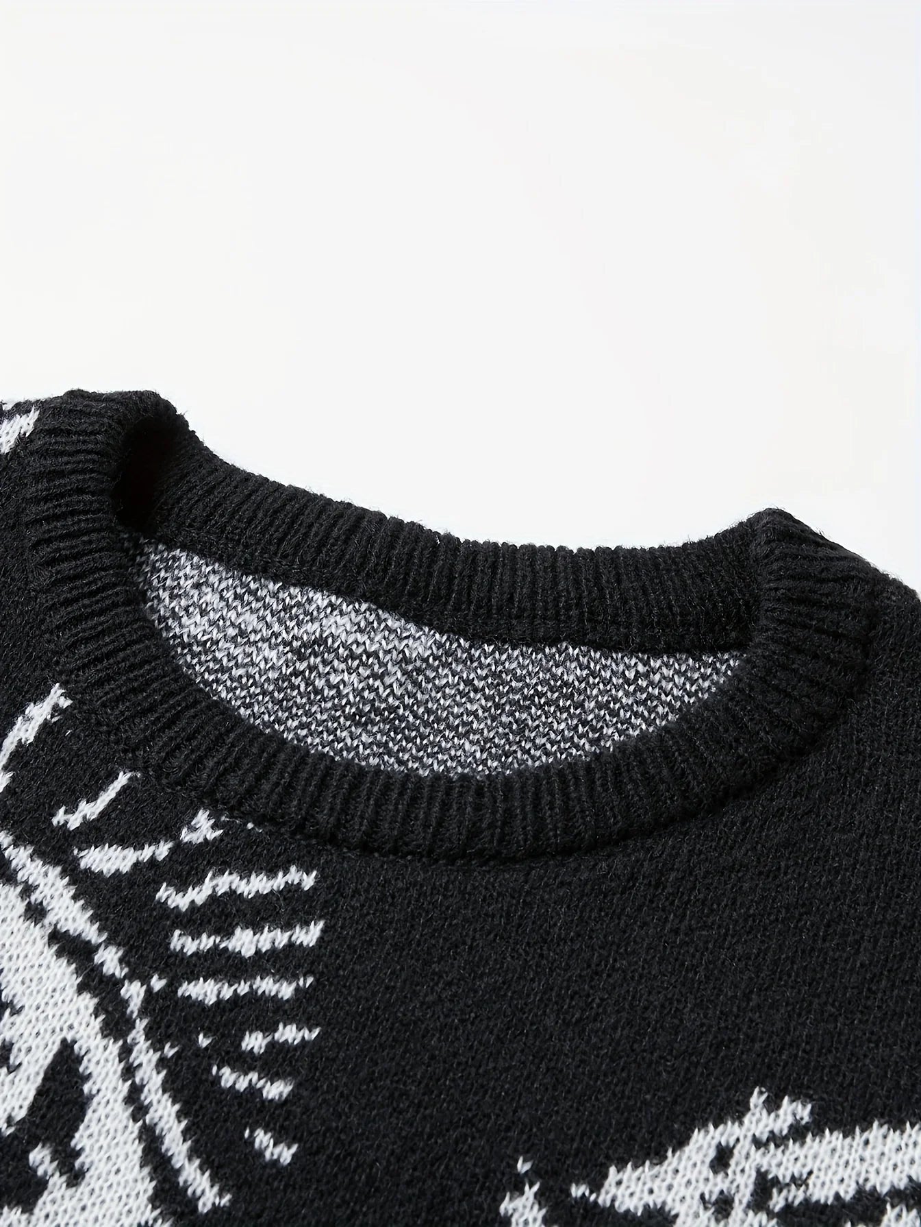 LVLAEA Men's Knit Pullover Shirt, Long Sleeve Jacquard Sweater with Eyes Pattern for Winter Fall Casual & Lounge Wear, Anti-Pill