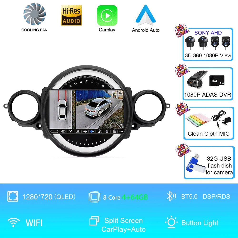 Car Radio Android 16 For BMW Mini Cooper R56 R60 R51 2006 - 2015 GPS Carplay Navigation Stereo Auto DSP BT DVD Multimedia Player