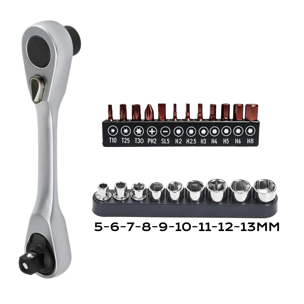 1/4" Mini Ratchet Wrench Drive Ratchet 72tooth Drive Socket and Screwdriver Hex Torque Wrench Multifunctional Hand Tools Repair