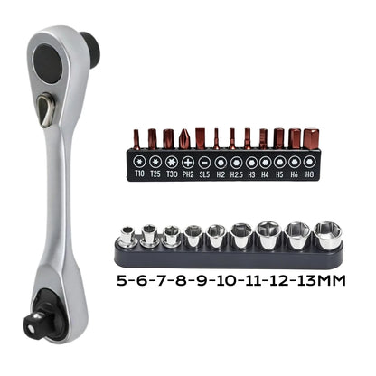 1/4" Mini Ratchet Wrench Drive Ratchet 72tooth Drive Socket and Screwdriver Hex Torque Wrench Multifunctional Hand Tools Repair