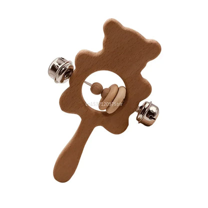 1Pcs Baby Wood Teether Rabbit Owl Beech Wooden Ring Teether Nursing Pendant Baby Animals Rattles Chew Toys Accessories