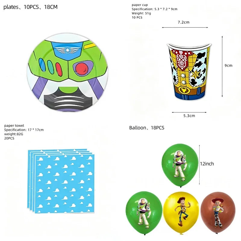 Toy Stories Theme Birthday Party DIY Decoration Toy Inspire Backdrop Hot Anime Cartoon Paper Plate Cup Birthday Party Supplies