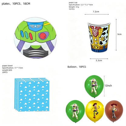 Toy Stories Theme Birthday Party DIY Decoration Toy Inspire Backdrop Hot Anime Cartoon Paper Plate Cup Birthday Party Supplies