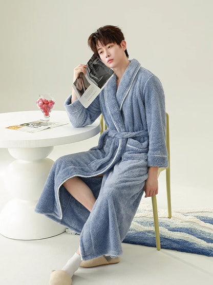 Autumn Winter Nightgown Double-sided Velvet Love Hotel Bathrobe Plus Long Coral Velvet Robe Nightgown Comfortable Both Men Women