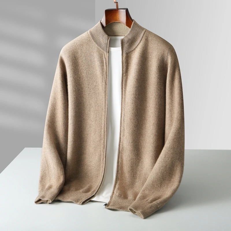 Autumn And Winter New Men's 100% Pure Wool Double-Sided Zipper Cardigan Coat Thickened Knitted Sweater Collar Coat