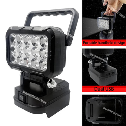 Power Tool Parts for Makita for Milwaukee for Dewalt 18V Lithium Battery LED Work Lights Lamp Hand Lantern Spotlight USB Charger