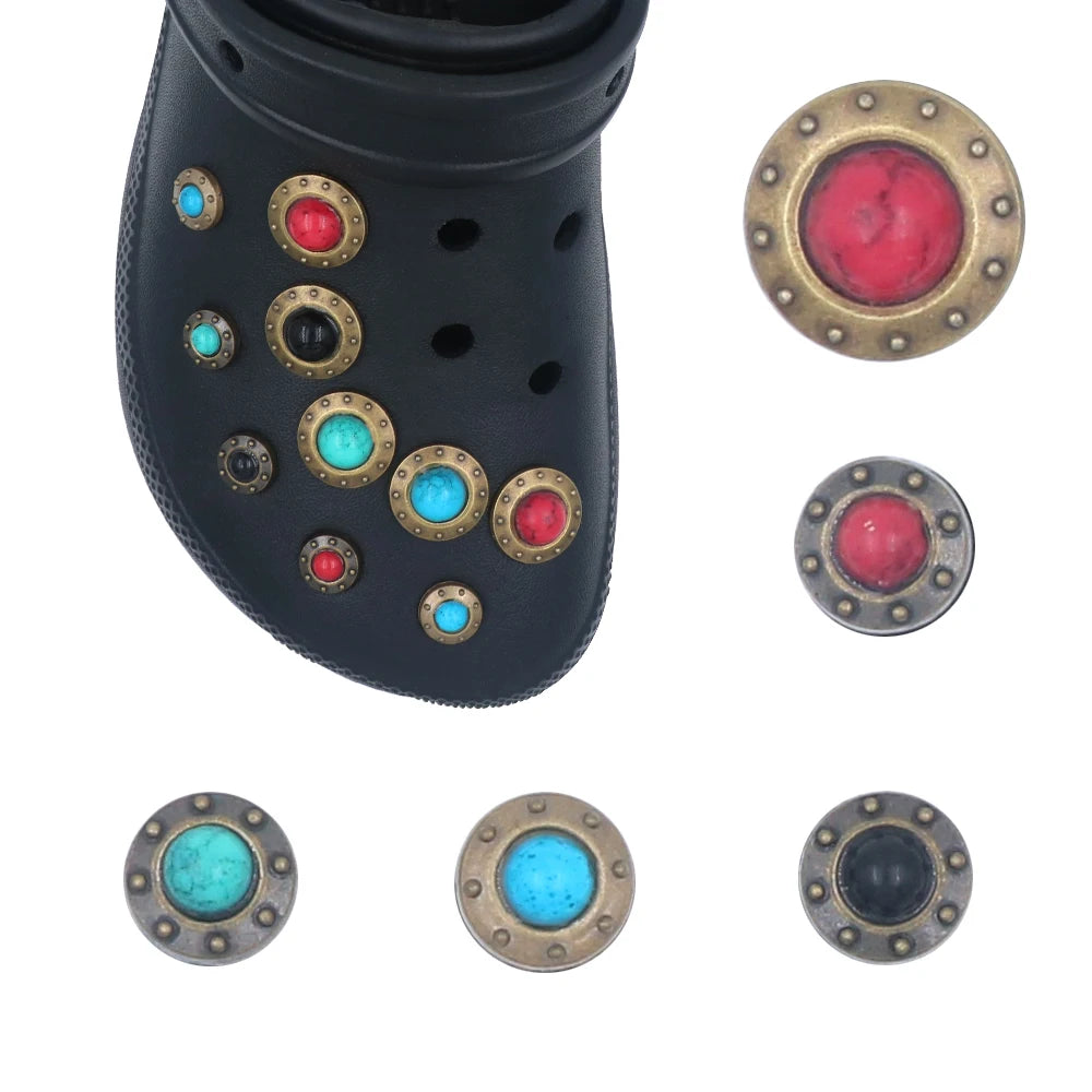 Shoe 크로크 Decorations Charm Detachable Pines Simulated Turquoise Metal Accessories Pins Hole Sandals Ornament Gift 1 Set 16 Pcs
