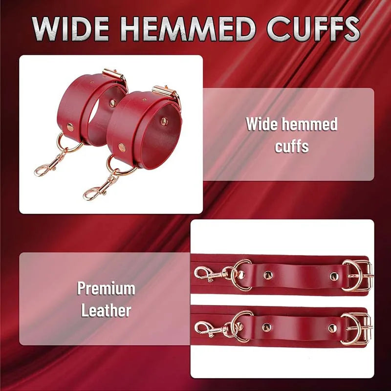 Adjustable BDSM Handcuffs Ankle Bondage Kit Adult Fetish Restraint Set with Harness Bar for Couples Sexual Games