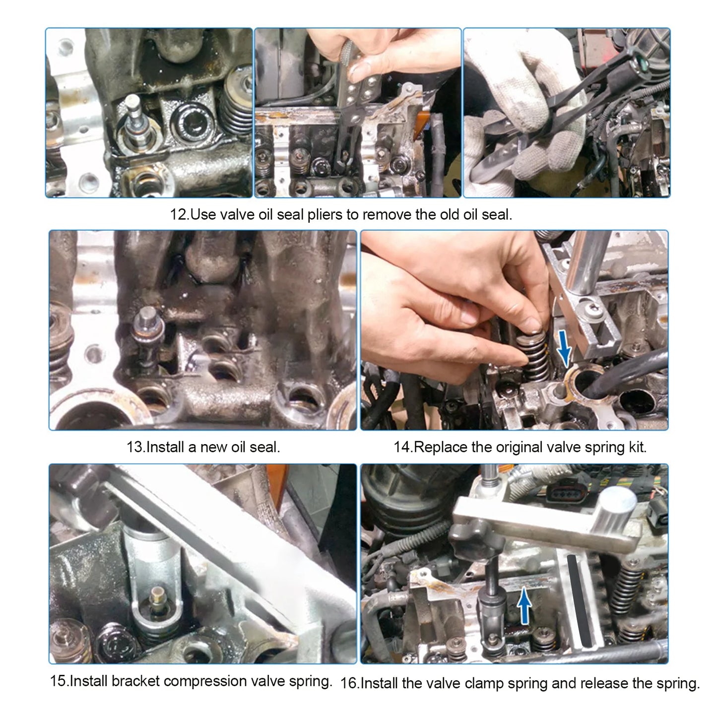 Cylinder Head Service Set Tool Kit Valve Spring Compressor Removal Installer Replacement valve oil seal tool