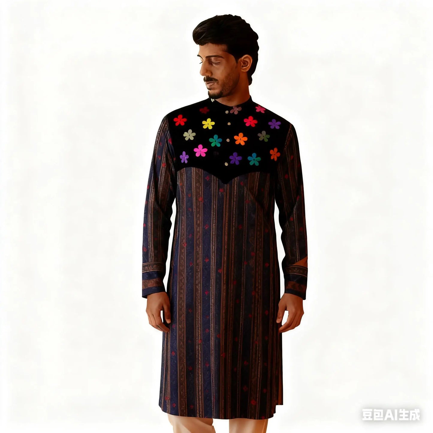 National Style Men Digital Printed Kurta Vardha Regular Mandarin Long Suitable Musulmans Homme Traje Arabe Hombre