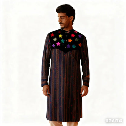 National Style Men Digital Printed Kurta Vardha Regular Mandarin Long Suitable Musulmans Homme Traje Arabe Hombre