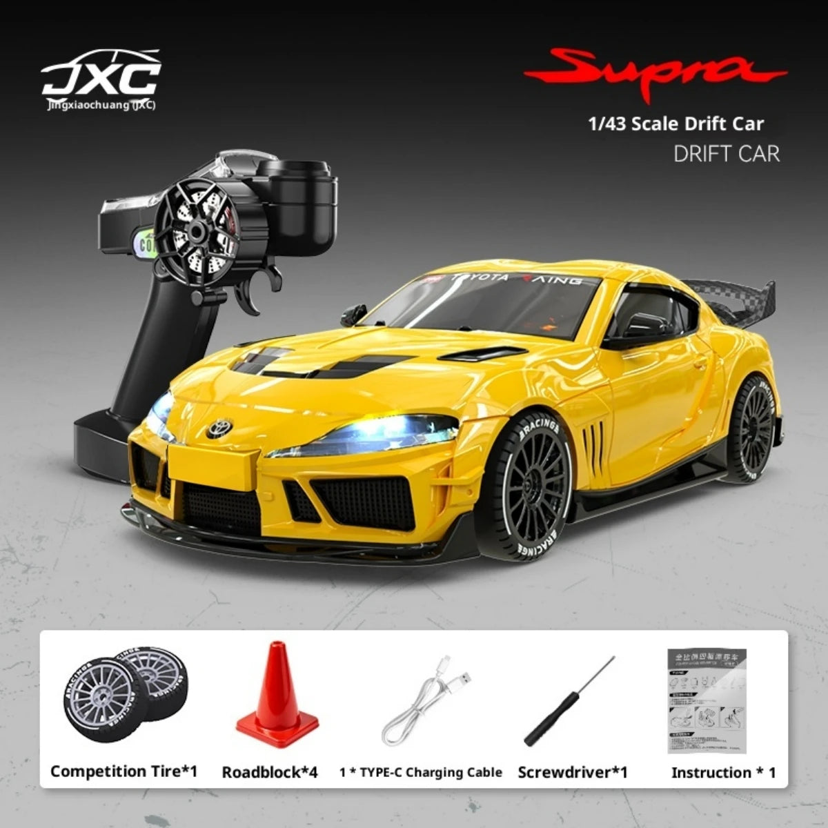New 1:43 RC Drift Car, 2.4G Four-wheel Drive, with Steering Gyroscope Adjustable Speed Cool Light, JXC SP4301 RC Car Toy Gift