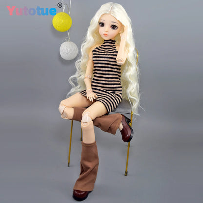 YUTOTUE 60cm Height Fashion Doll Toy 18 Joints Body and Dress Sock Shoes Wigs Full Set 1/3 Scale BJD Doll
