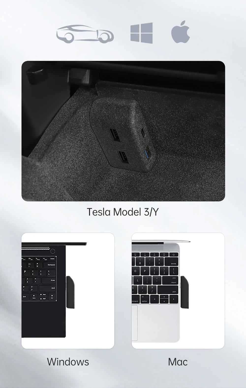 YZ Glove Box Docking Station For Tesla Model 3 Y Juniper Highland Quick Charger 4 USB Shunt Hub Flocking Adapter Powered Splitte